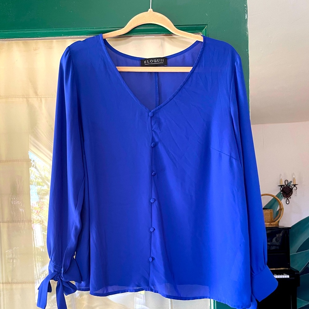 Eloquii Electric Blue Button Down Blouse